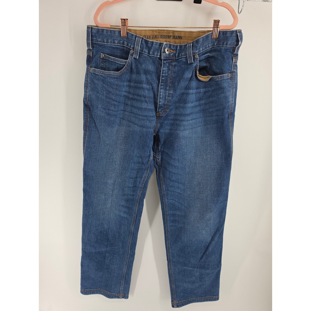 Duluth Trading Co Flex Ballroom Jeans Mens 37x32 Relaxed Fit Medium Wash Blue